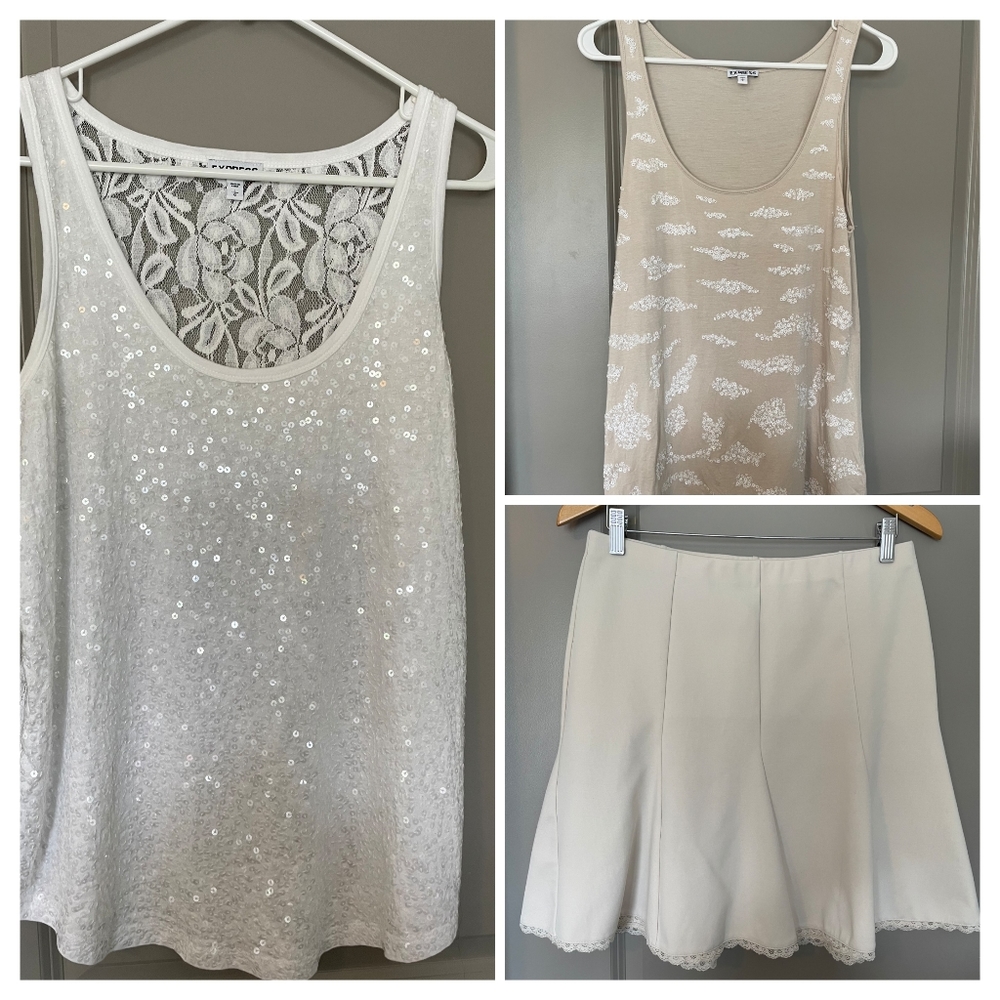 Two Express Women's Tops, size L, and One Express Skirt, size M